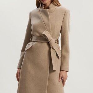 Karen Millen Wool Investment Notch Neck Tailored Maxi Coat in oatmeal 6 NWT